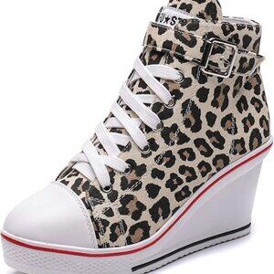 Womens Lace Up Heel Sneakers, Platform Wedge Sneakers Ankle Booties with Zipper